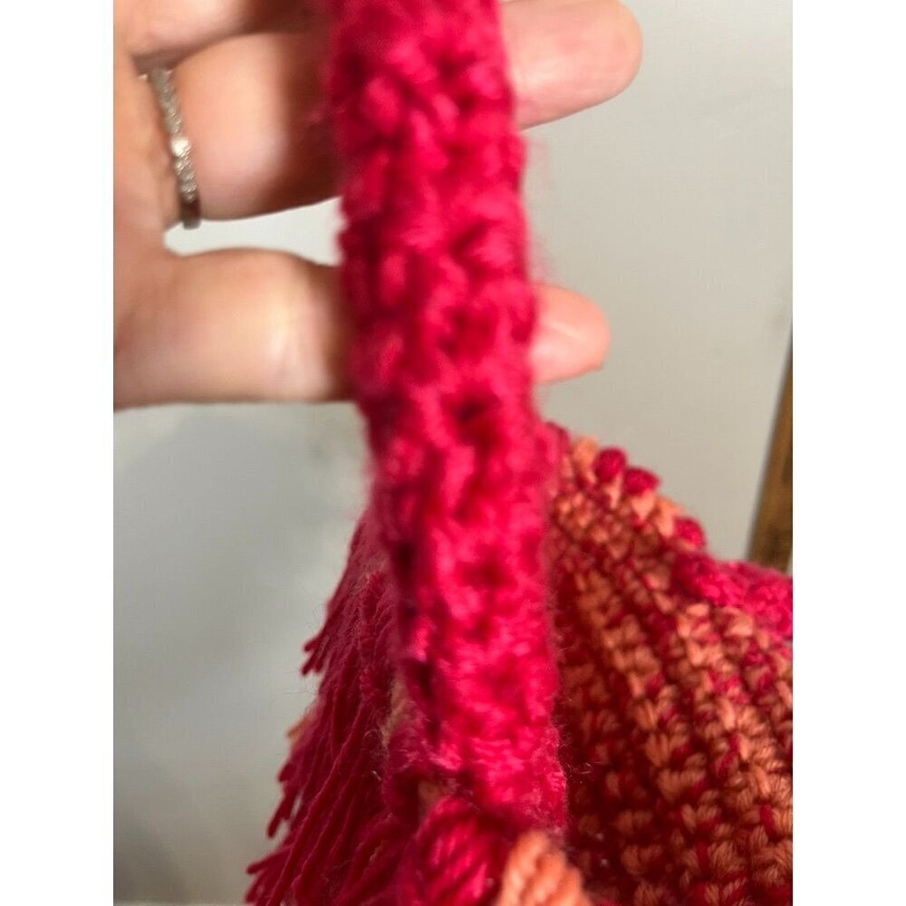 Handmade Crocheted Fringe Bag Pink S Fringe Retro Boho HIppie Indie Folk Artsy - Picture 6 of 10